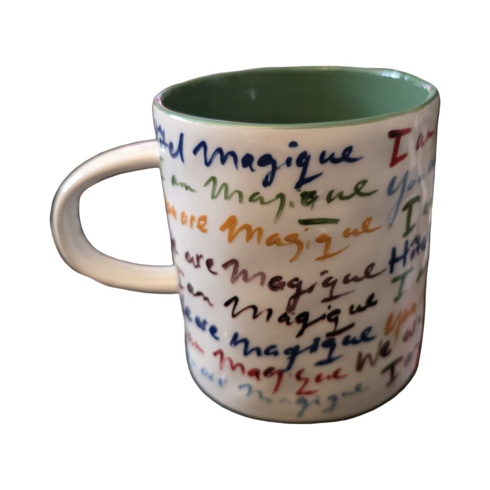 Anthropologie Hotel Magique Mug We Are Magique Multicolor Script Green Interior